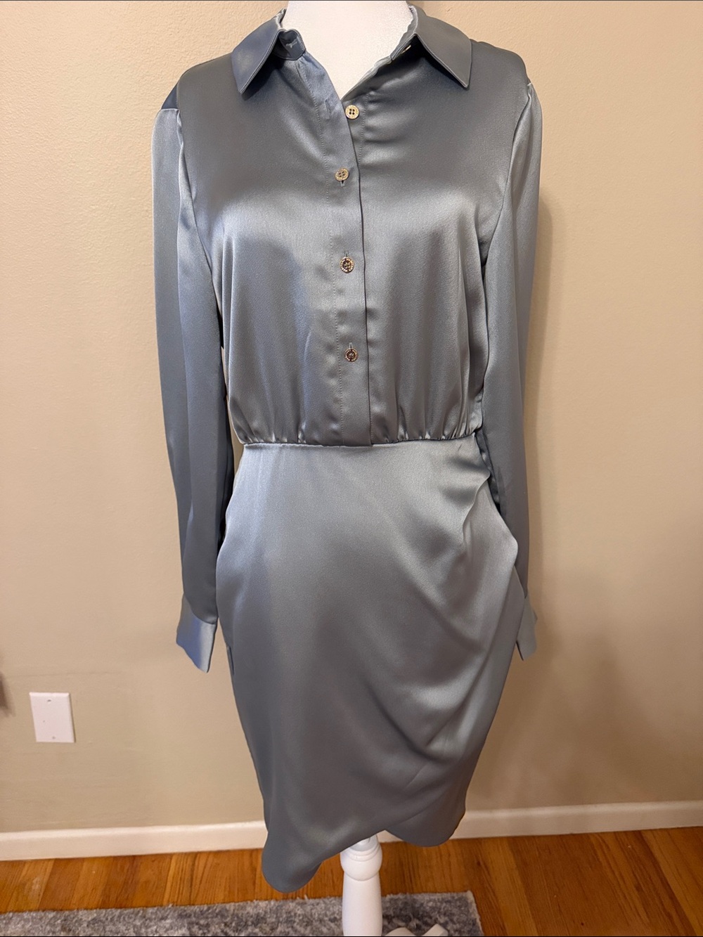 Guess Marciano Satin Shirtwaist Dress in Slate sage